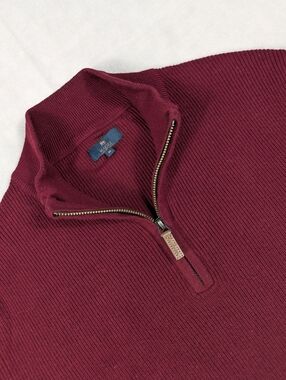 Magee 1866 Curracloe Cotton Cashmere Burgundy Mens Quarter Zip Pullover Medium